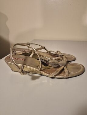 Prada Gold Tone Leather Sandals 38